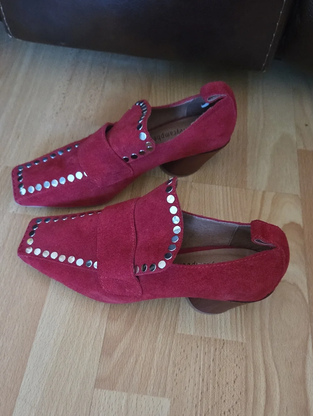 Jeffrey Campbell Cedar Red Suede Studded Square Toe Heel Loafer Size 6